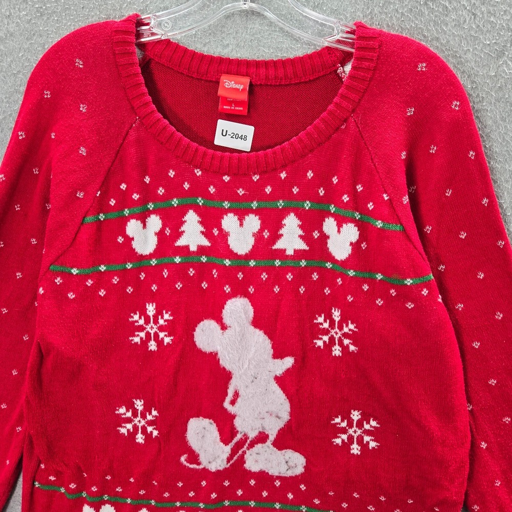 Disney Women Sweater Large Red‎ Mickey Mouse Christmas Holiday Long Sleeve - Picture 8 of 8